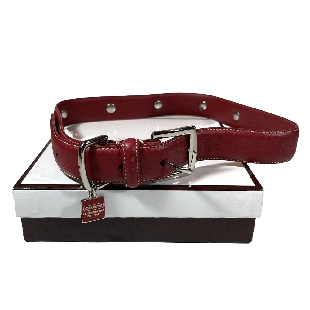 Coach Red Charm Dog Collar Leather XL 22” to 26” Studded Grommets #8848 Dust Bag